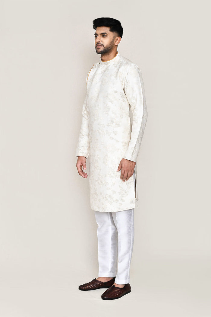 Cream Jacquard Silk Kurta Set