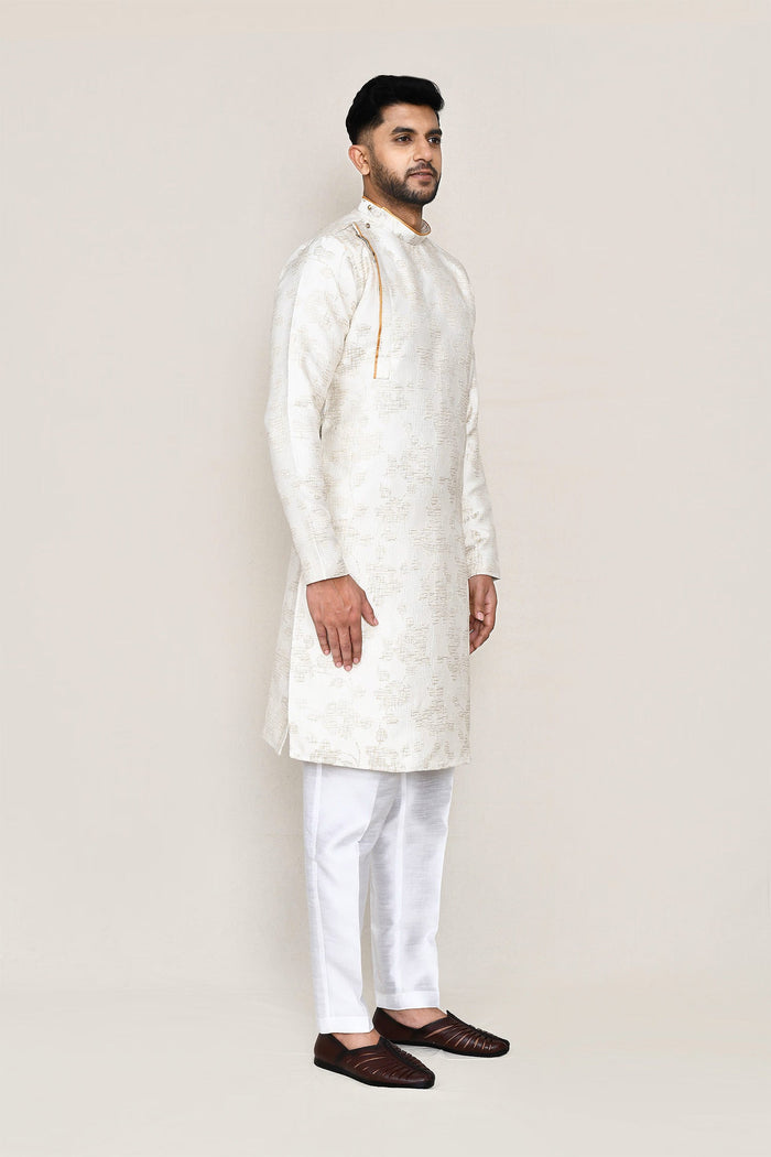 Cream Jacquard Silk Kurta Set