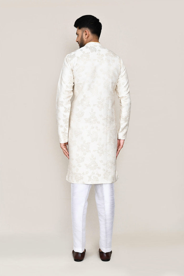Cream Jacquard Silk Kurta Set