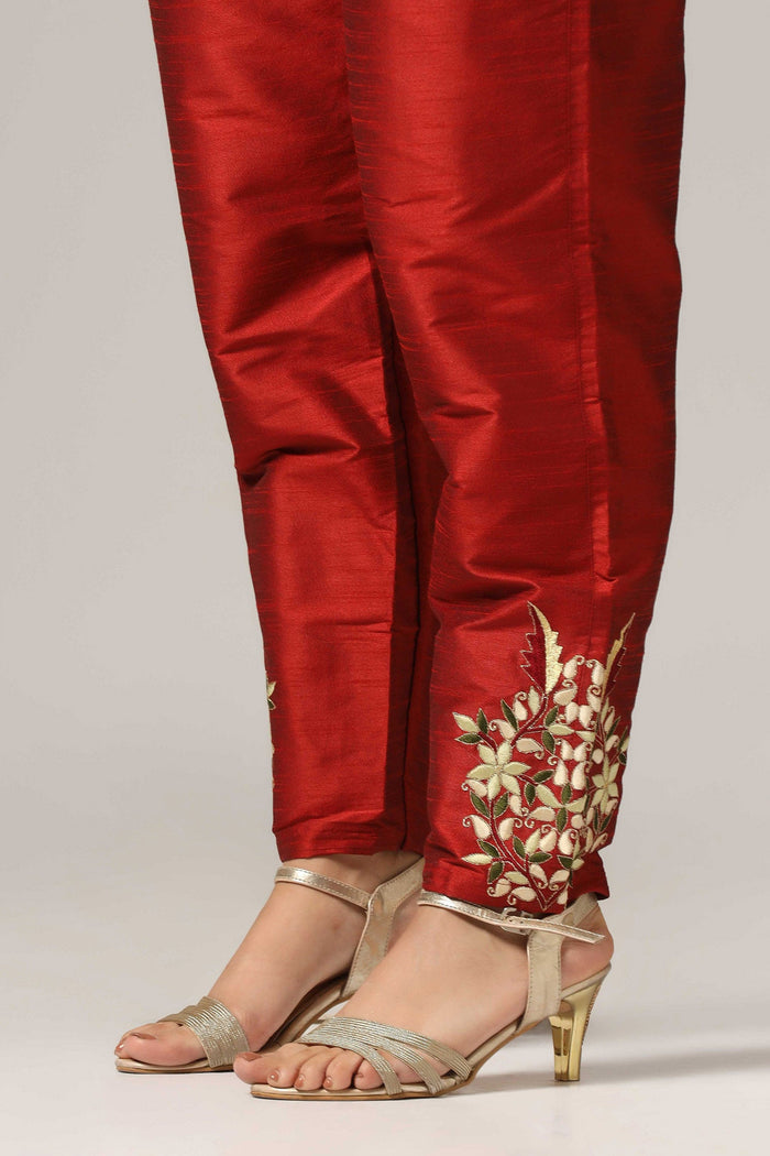 Cream Raw Silk Kurti With Pants And Netted Dupatta