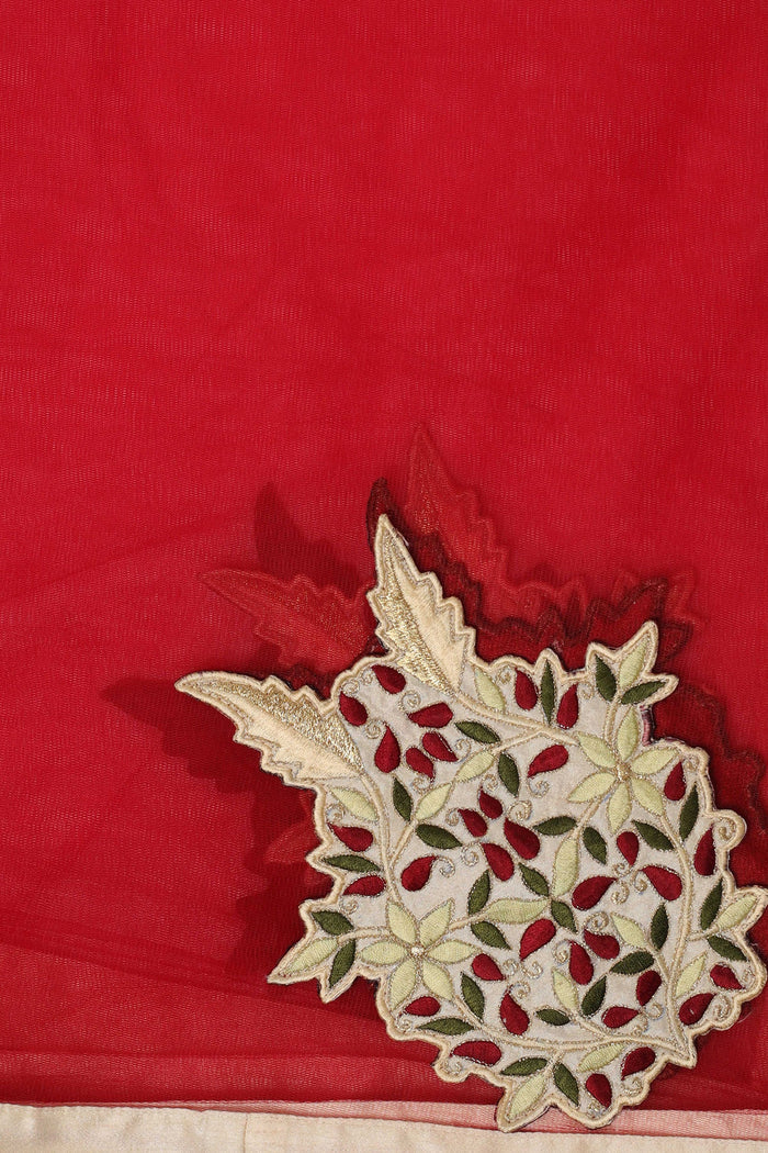 Cream Raw Silk Kurti With Pants And Netted Dupatta