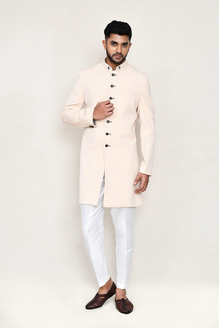 Cream Rayon Sherwani Set