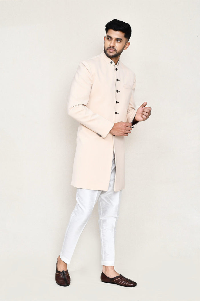 Cream Rayon Sherwani Set