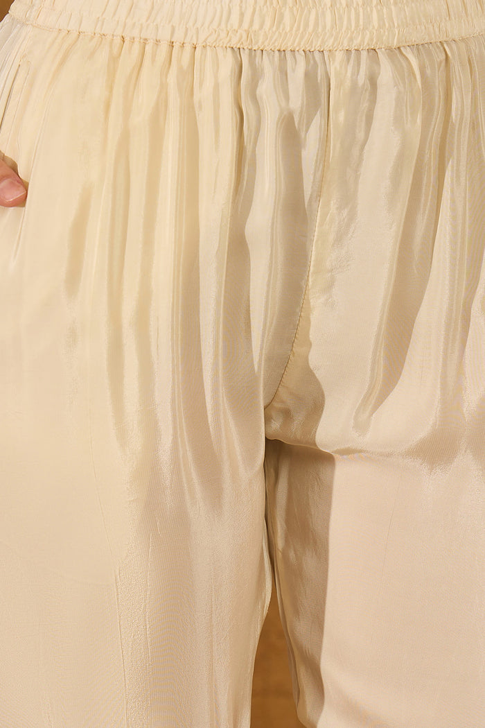 Cream Silk Printed Kaftan Set
