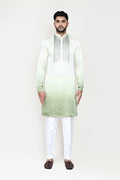 Cream To Green Gradient Satin Silk Kurta Set