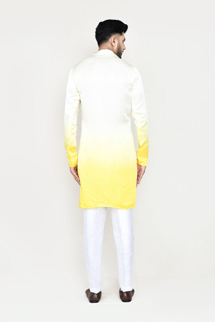 Cream To Yellow Gradient Satin Silk Kurta Set