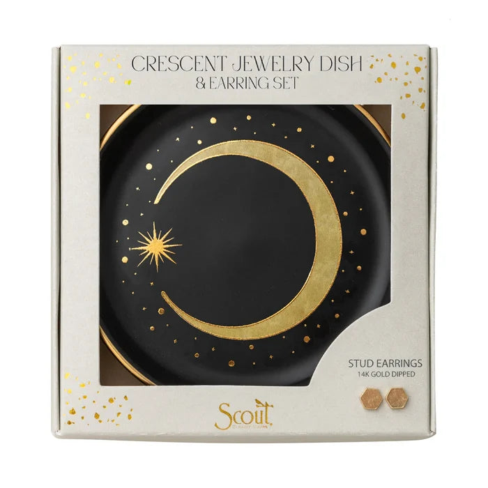 Crescent Dish & Gold Earring Set in Black - Madison's Niche