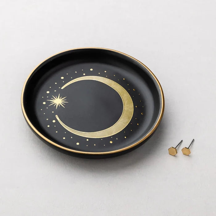 Crescent Dish & Gold Earring Set in Black - Madison's Niche