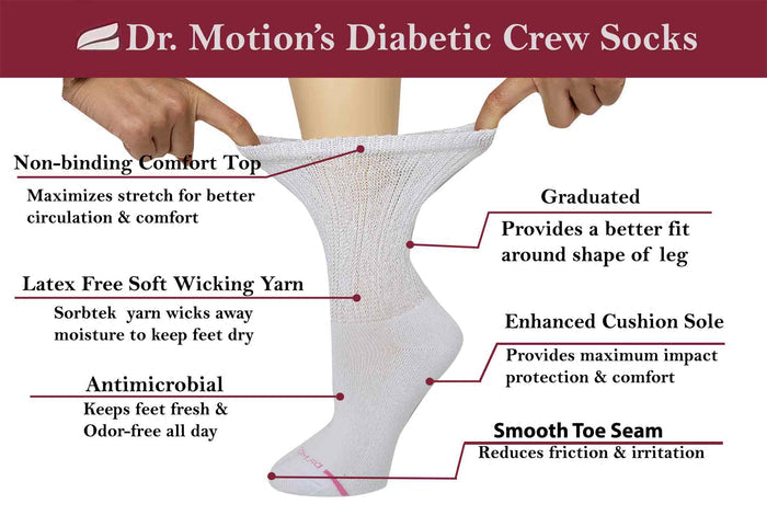 Crew Diabetic Socks | Black White Half-Cushion | Dr Motion ( 4 Pack )