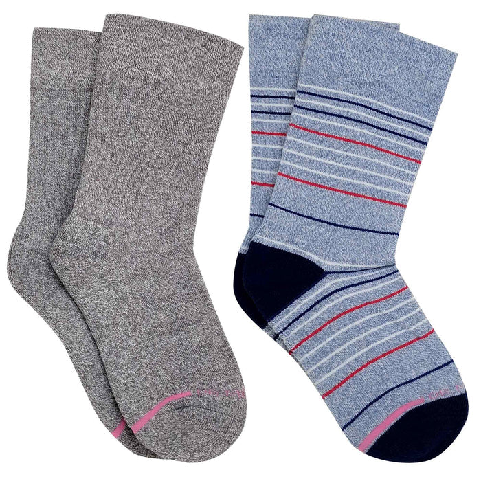 Women’s crew diabetic socks by Dr. Motion with thin stripe design and non-binding cuff