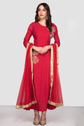 Crimson Gold Floral Motif Anarkali Set