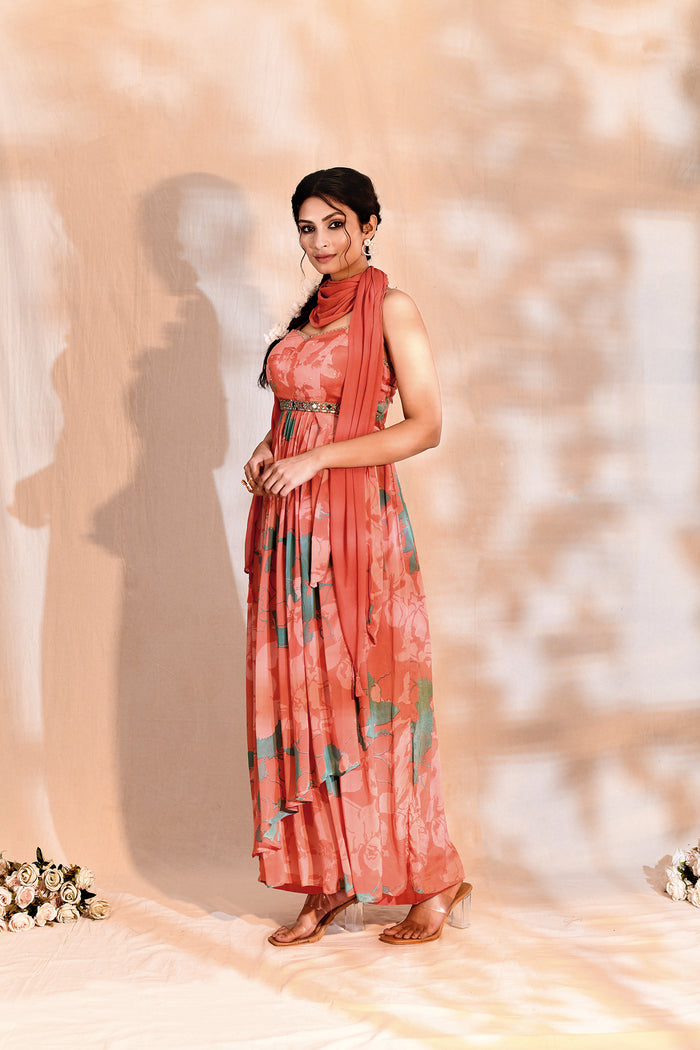 Crimson Pink Georgette Floral Anarkali Set