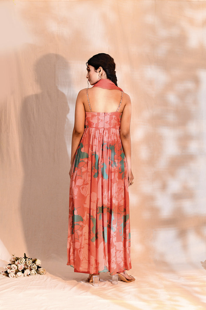 Crimson Pink Georgette Floral Anarkali Set