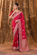 Crimson Pink Paisley Banarasi Silk Saree