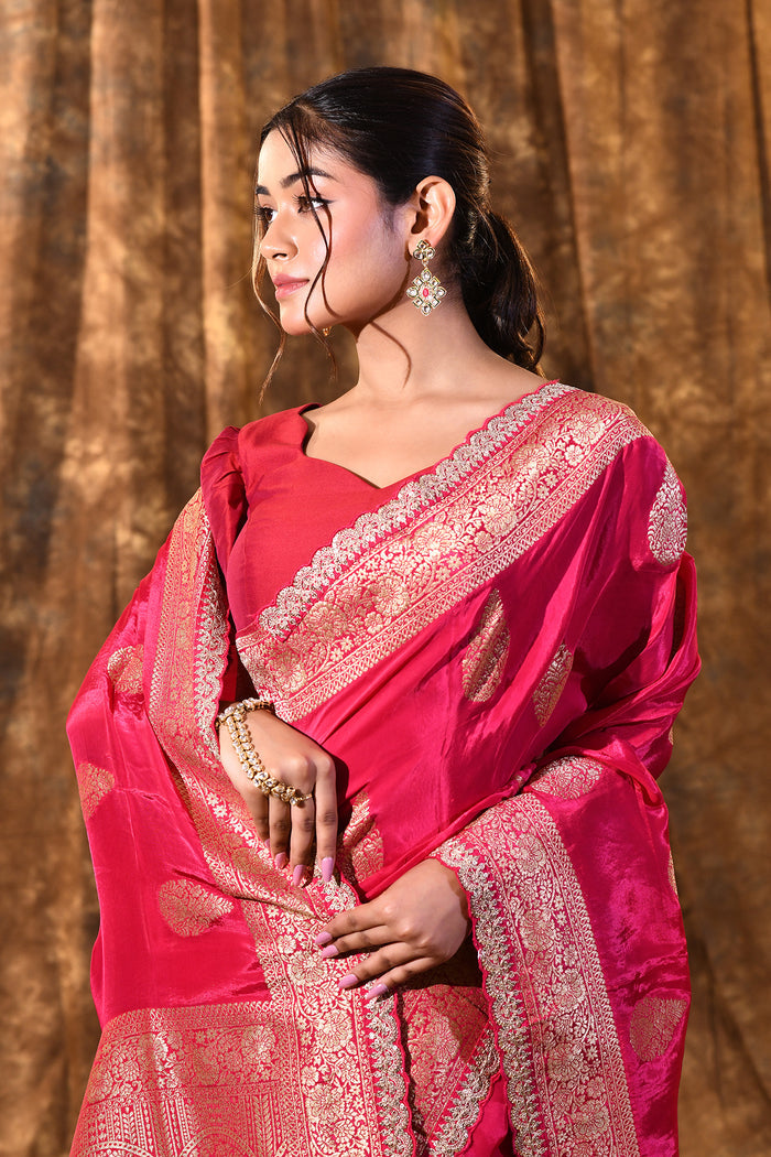 Crimson Pink Paisley Banarasi Silk Saree