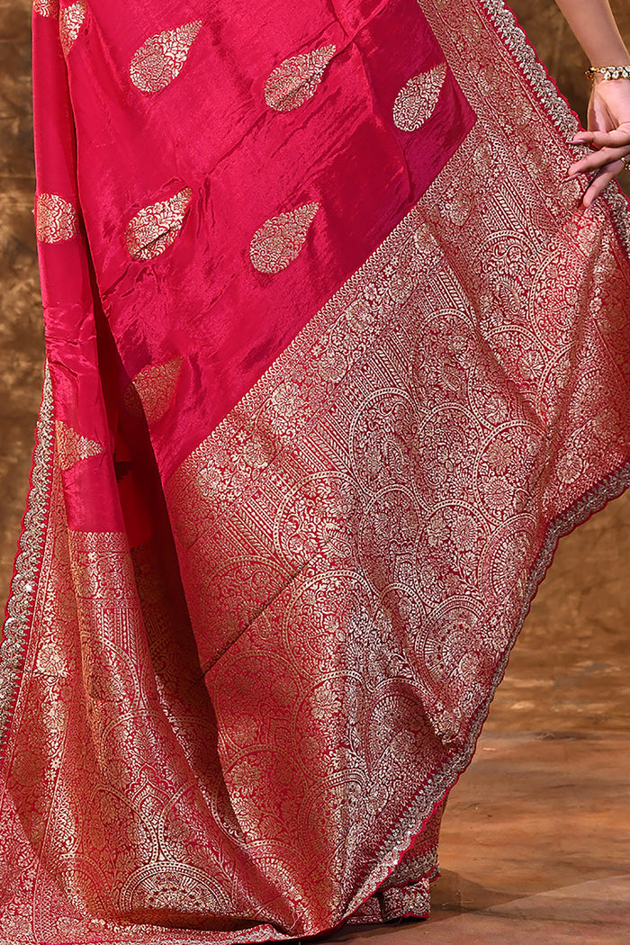 Crimson Pink Paisley Banarasi Silk Saree
