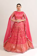 Crimson Pink Raw Silk Banarasi Lehenga Set