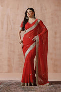 Crimson Red Georgette Embroidered Saree