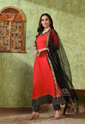 Crimson Red Rayon Solid Anarkali Set