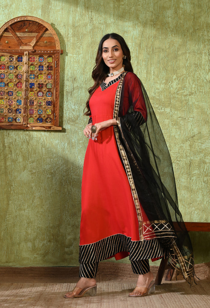 Crimson Red Rayon Solid Anarkali Set