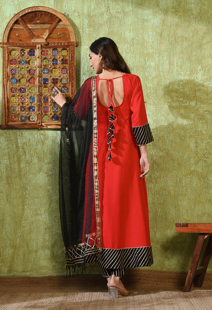 Crimson Red Rayon Solid Anarkali Set