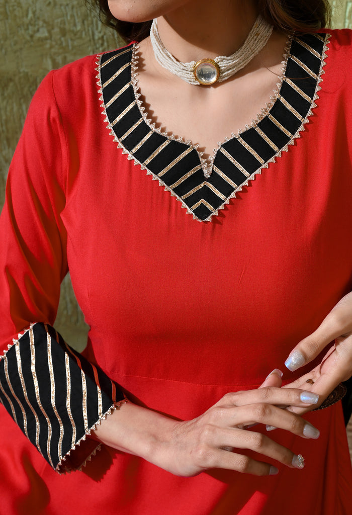 Crimson Red Rayon Solid Anarkali Set