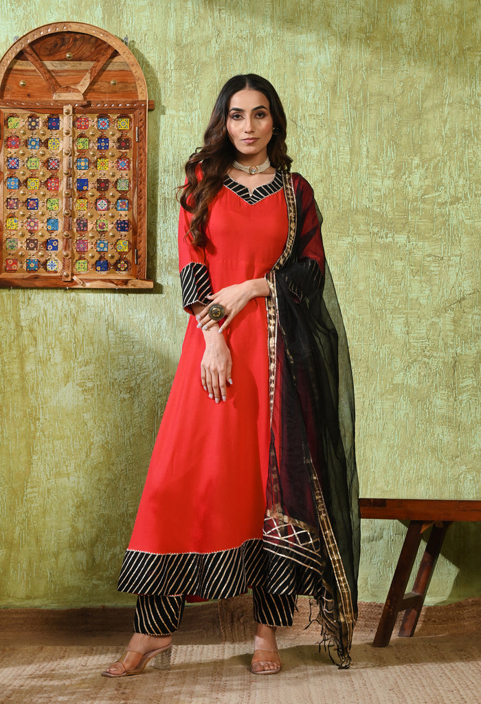 Crimson Red Rayon Solid Anarkali Set