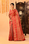 Crimson Red Shikargah Motif Traditional Kanjivaram Silk Saree