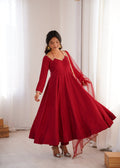 Crimson Red Solid Chanderi Anarkali Set