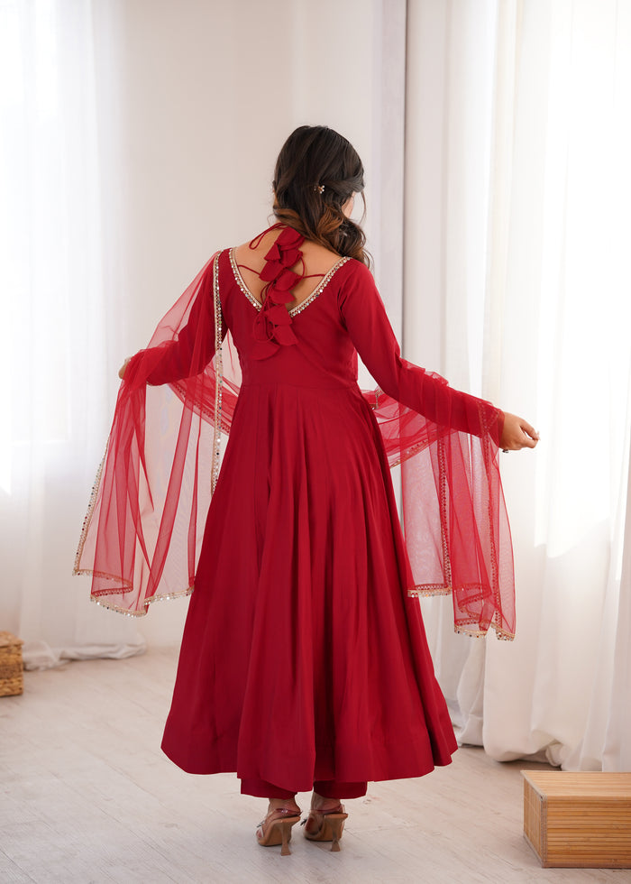 Crimson Red Solid Chanderi Anarkali Set