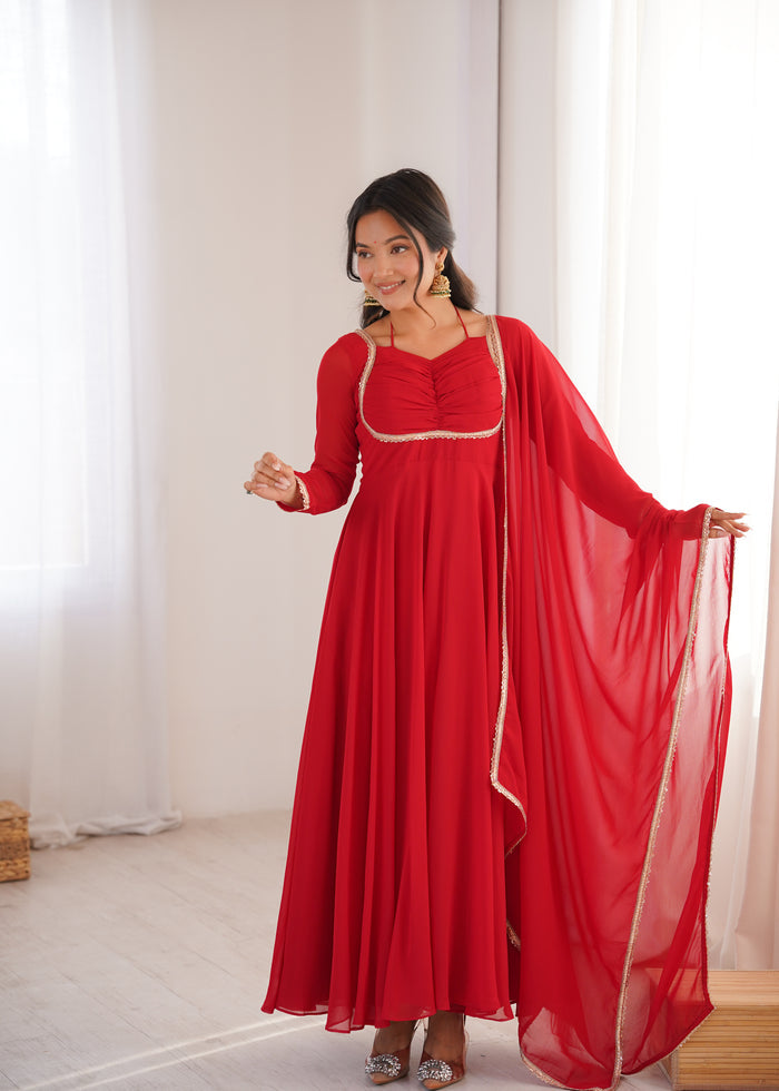 Crimson Red Solid Georgette Anarkali Set