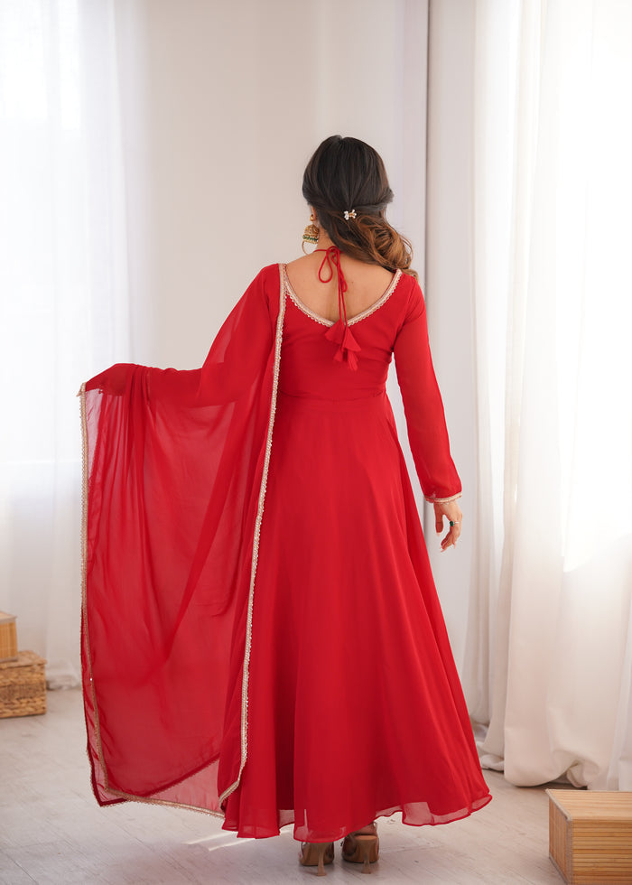 Crimson Red Solid Georgette Anarkali Set