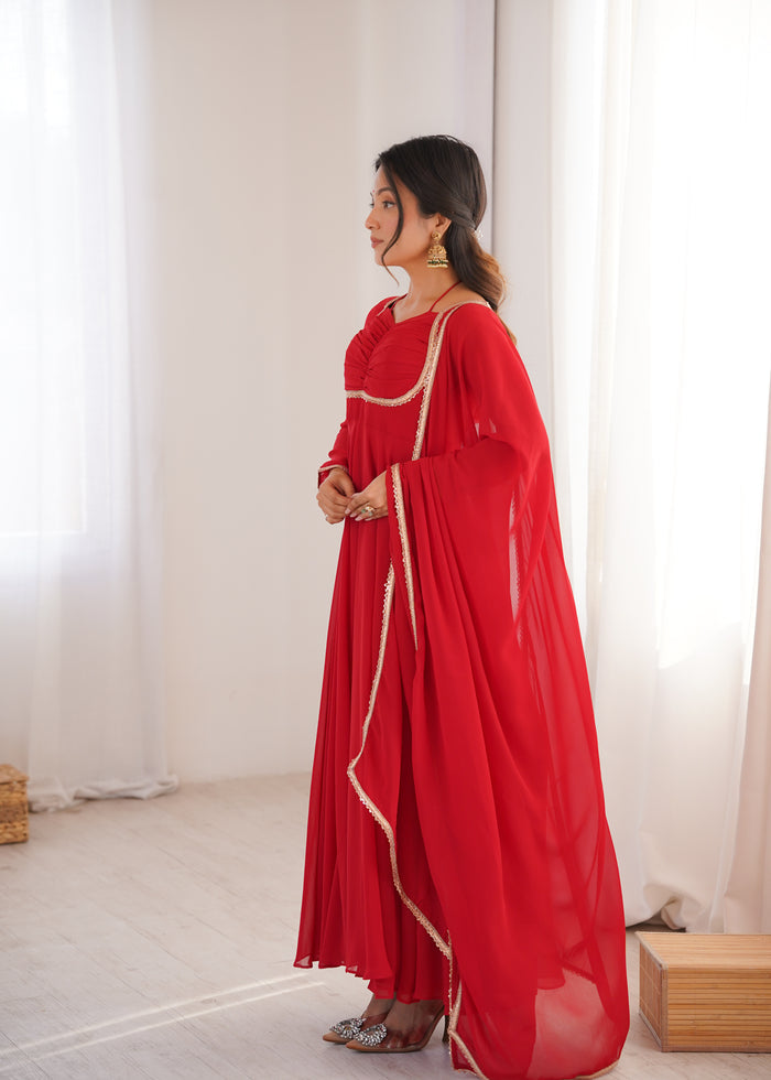 Crimson Red Solid Georgette Anarkali Set