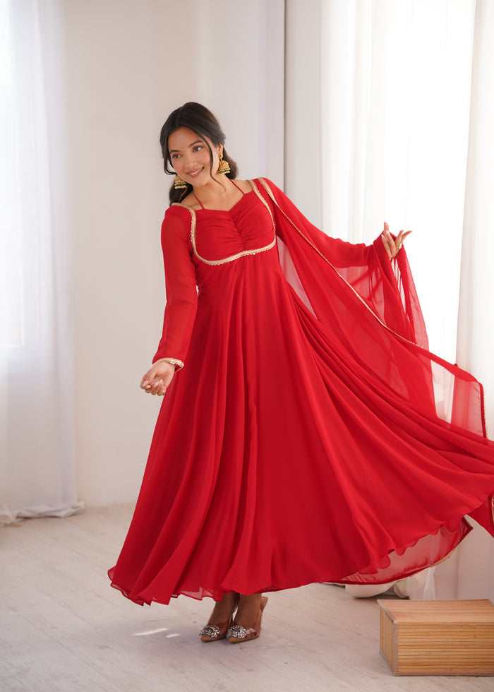 Crimson Red Solid Georgette Anarkali Set