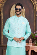 Cyan Art Silk Nehru Jacket