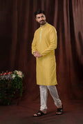 Cyber Yellow Art Silk Kurta Set With Shisha Work