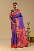 Daisy Bush Blue Kanjivaram Silk Saree With Checks Pattern
