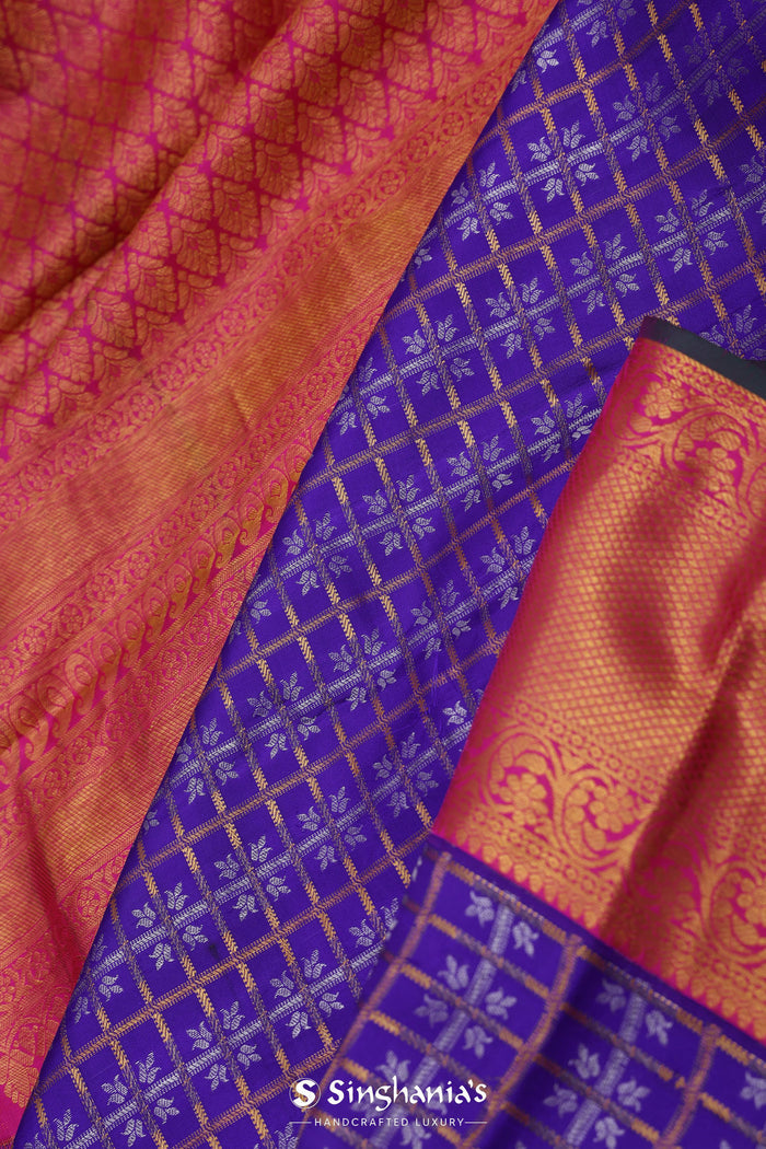 Daisy Bush Blue Kanjivaram Silk Saree With Checks Pattern