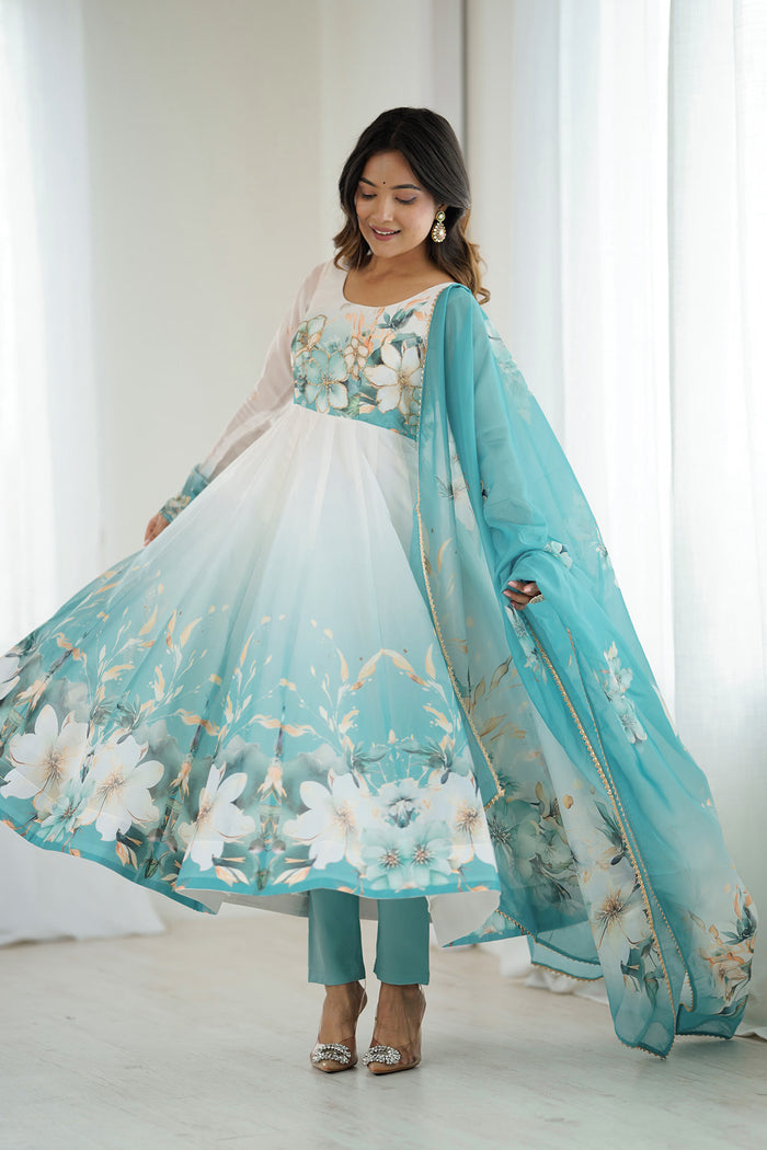 Daisy White Organza Floral Printed Anarkali Set