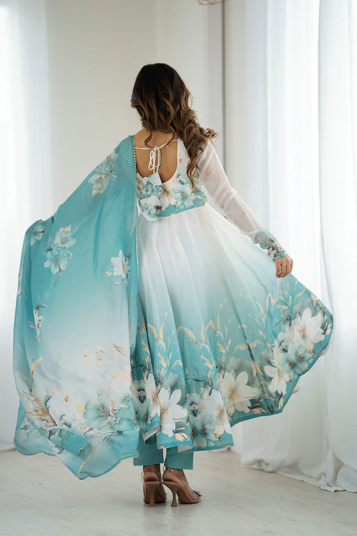 Daisy White Organza Floral Printed Anarkali Set