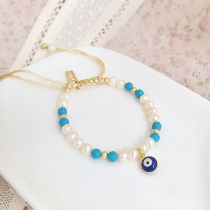 Danica Eye Turquoise Bracelet Pearls