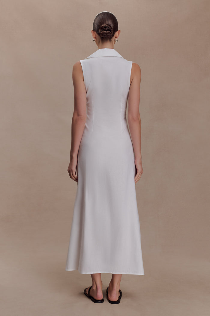 Dante Ruched Linen Midi Dress - White