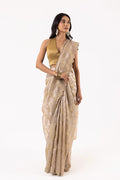 Dark Beige Viscose Jacquard Saree With Scallop Border