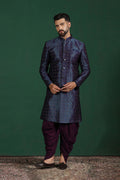 Dark Blue And Purple Jacquard Texture Sherwani Set