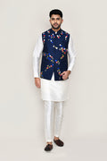 Dark Blue Cotton Jacket With Threadwork