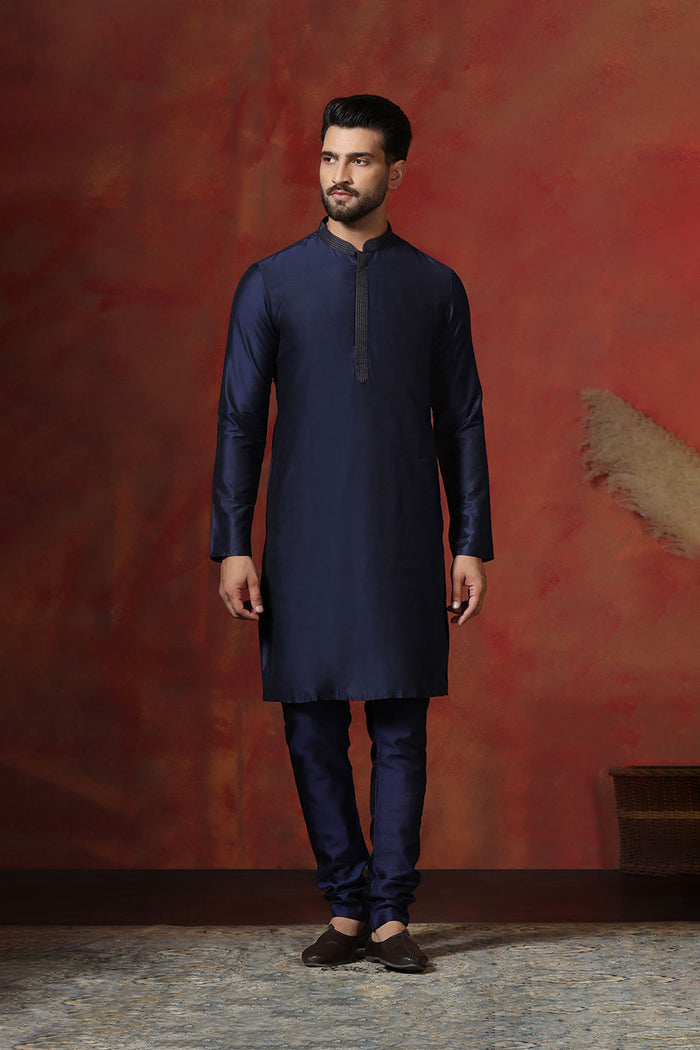 Dark Blue Dupion Kurta Set