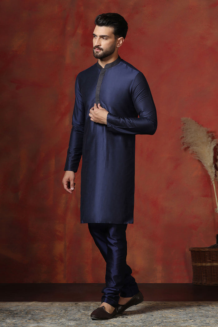 Dark Blue Dupion Kurta Set