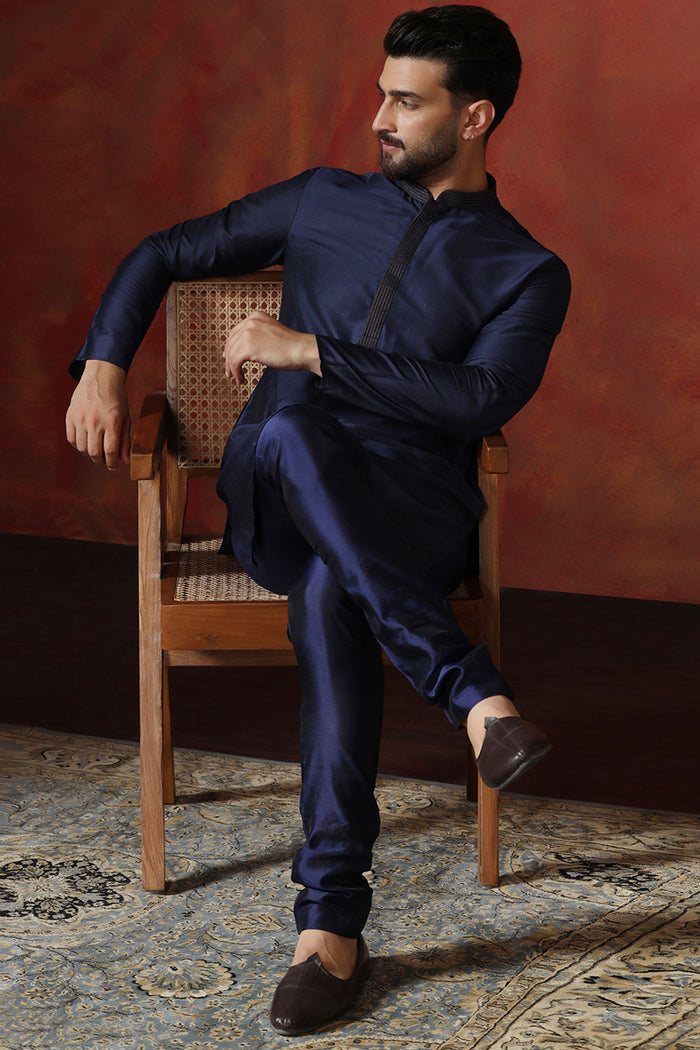 Dark Blue Dupion Kurta Set