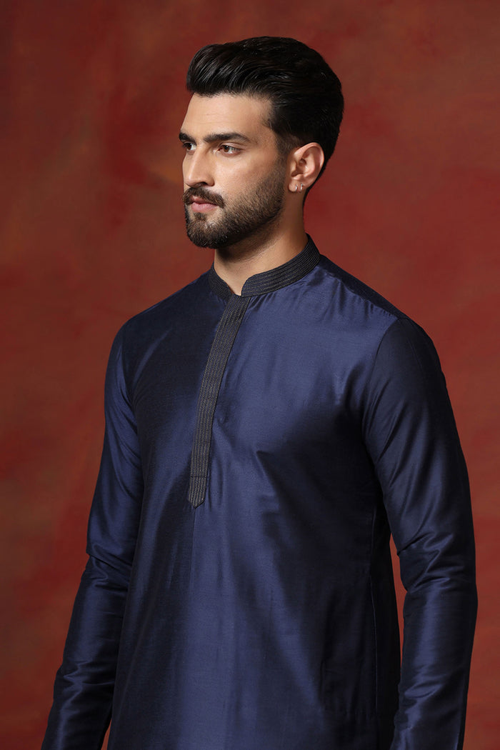 Dark Blue Dupion Kurta Set