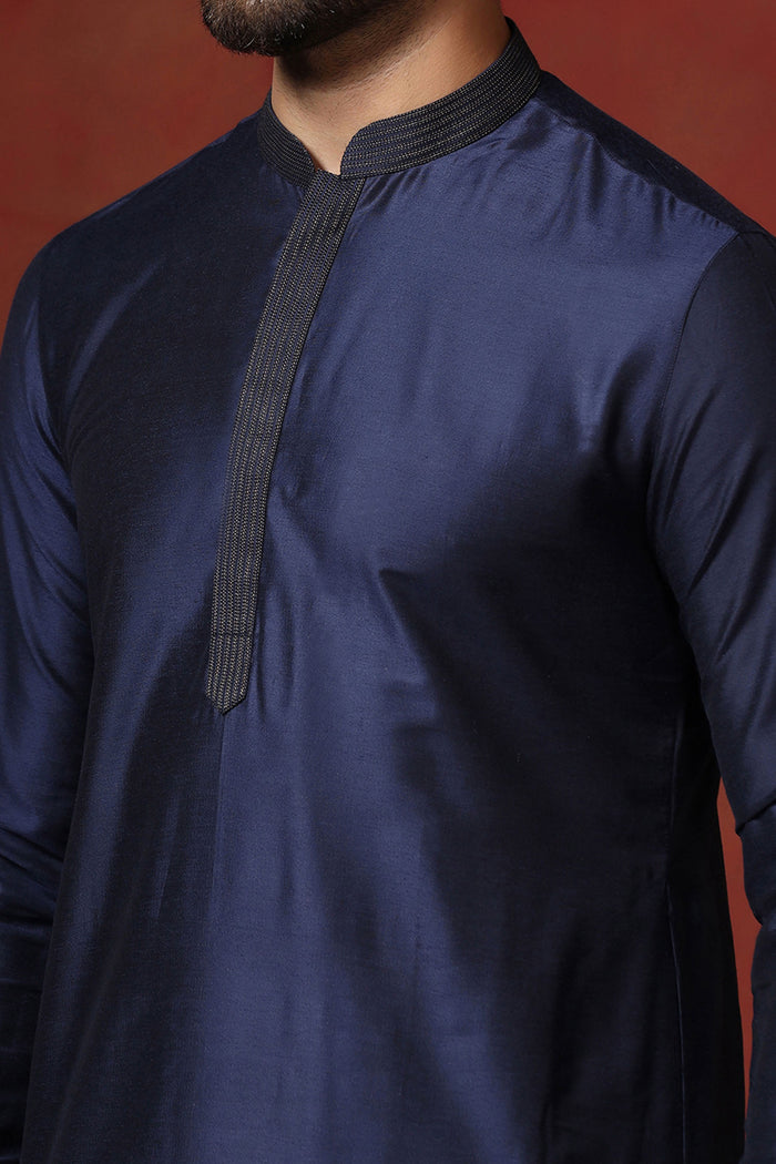 Dark Blue Dupion Kurta Set